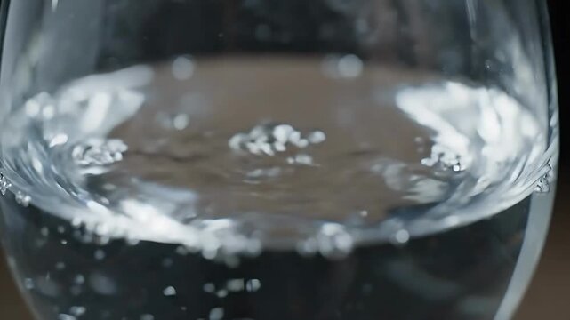 Water Ripples in Clear Glasses Gently Moving and Bubbling, Creating a Refreshing and Dynamic Visual Effect. with Bubbles