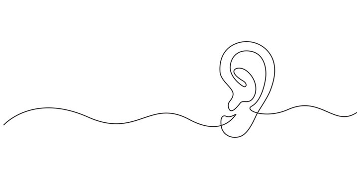 Human ear continuous single line drawing, Parts of five human senses,  drowning with one continuous line with editable stroke vector illustration,  Ear one line drawing and isolated continuous outline