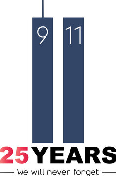 September 11 memorial 25 years anniversary graphic tribute with nine eleven