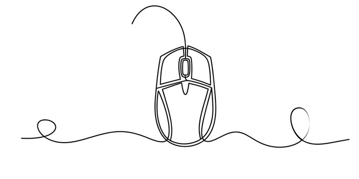 Continuous single line drawing of a computer mouse with a cable