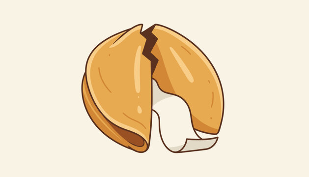 Opened Chinese fortune cookie showing a blank paper slip vector illustration on a beige background.