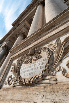 Lateran Basilica Facade Close Up with Latin Inscription in Rome