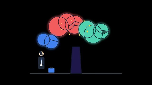 Business data analytics and Venn diagram tree motion graphic loop