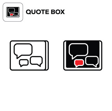 Quote box icon with speech bubbles in outline and solid styles for chat messaging interface vector