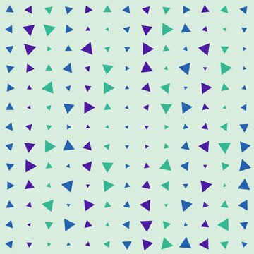 A seamless pattern featuring a grid of blue and purple triangles of varying sizes on light base desi