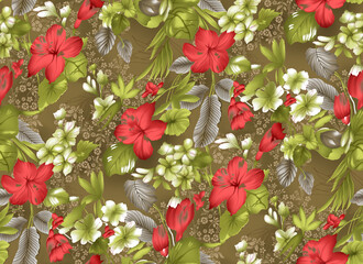 Seamless repeating pattern with paisley motifs placed at different angles, balanced by smaller floral elements and filler © Venkatsai