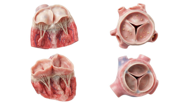 Medical illustration of human heart valve anatomy showing the aortic and mitral valve structure