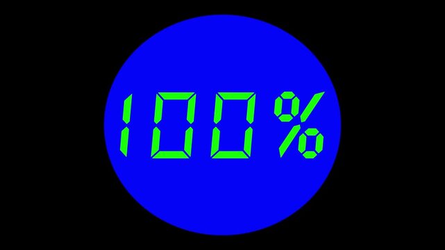 Digital percentage counter displaying sixty percent in green on blue circle