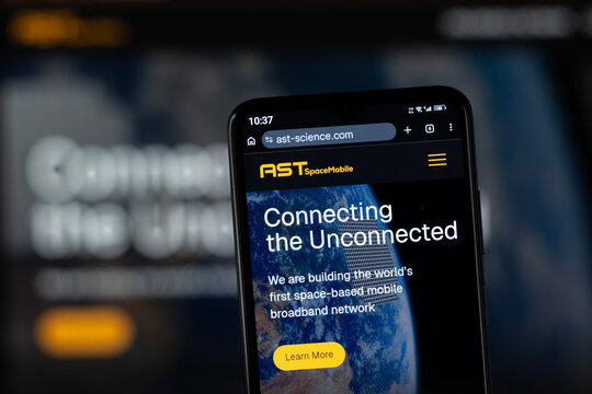 Midland, United States - 01 October 2026: Close-up of AST SpaceMobile website on a smartphone.