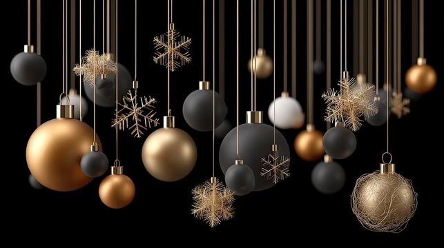 Decorative ornaments in soft colors are elegantly suspended, adding charm and warmth to the holiday season's decor