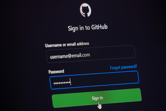 San Francisco, United States - 01 October 2026: Close-up of GitHub login page on a computer screen.
