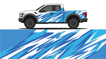 Fototapeta premium Car Wrap Design with Speed Wave Decal in Blue and White