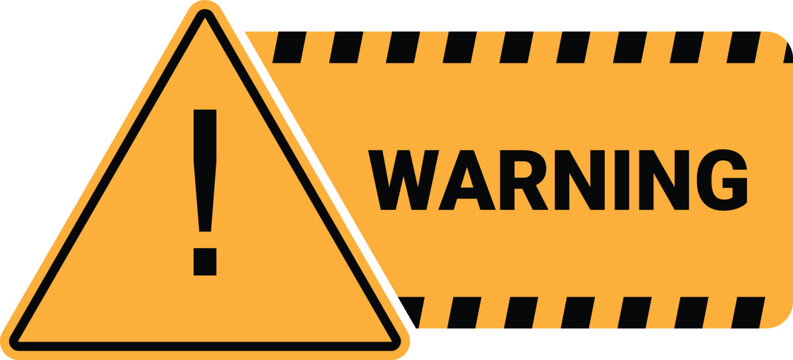 Warning sign with exclamation mark vector illustration. Industrial hazard alert label with yellow and black striped border. Important safety notification for workplace and construction signage.