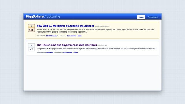 Digital News Aggregator Interface Displaying Trending Headlines and Social Media Feed
