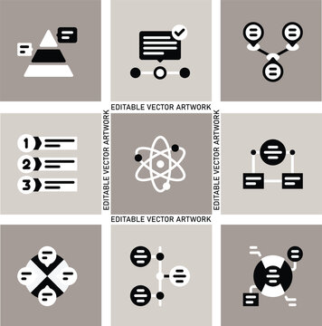  Infographic diagram icon set, business data visualization graphics, editable vector artwork for corporate presentations and marketing design