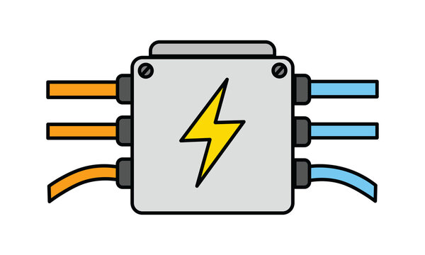 Electrical junction box icon with cables isolated on transparent background