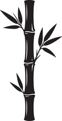 Obraz premium Black silhouette of a bamboo stalk with segmented nodes, multiple sharp leaves, and white highlights isolated on a white background, also transparent background