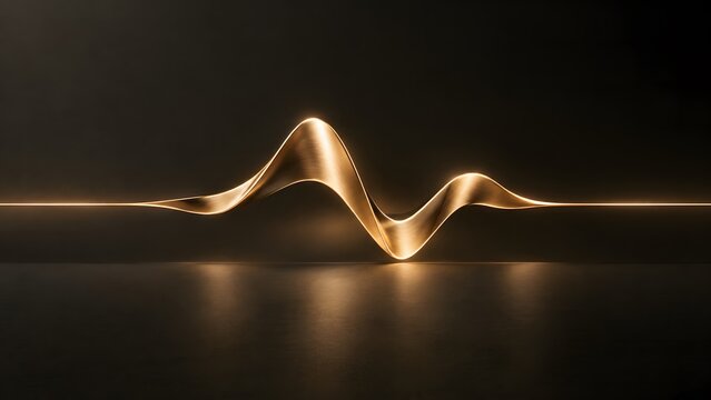 Golden waveform curves against a dark backdrop creating an abstract metallic presentation
