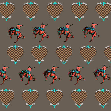 Western Cowboy Cactus Pattern &mdash; illustration on a transparent background