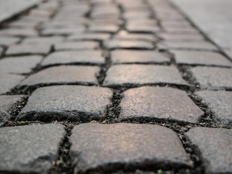 Background of paving stone on the old street in Gdansk