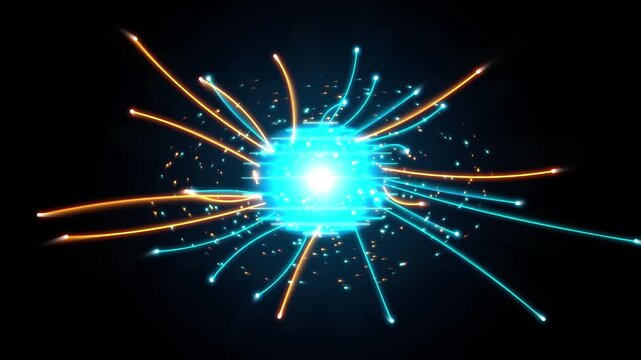Abstract neural network synapse with glowing connections on a black background seamless looping animation