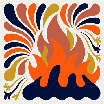 Gouache painted shapes inspired flat vector illustration with organic smooth curves and no shading &mdash; digital art for guy fawkes night and autumn festival modern illustration design