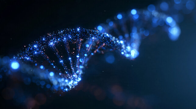 Glowing Blue DNA Double Helix Molecular Structure