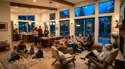 Fototapeta premium Multigenerational family gathering in a cozy modern living room home
