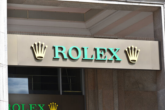 Rolex Swiss luxury watchmaker office with signage, logo, emblem on the office facade. WARSAW, POLAND - APRIL 30, 2026