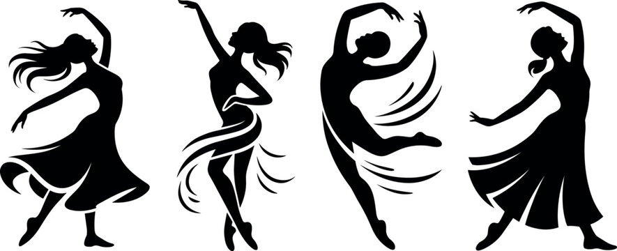 Dancing Woman Silhouette Vector Set for Ballet Contemporary Dance Logo and Poster Design