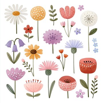 A charming watercolor clipart set featuring wildflowers illustration on white background