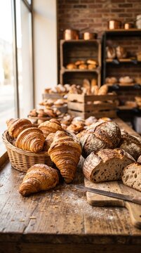 Fresh Artisan Pastries Displayed in a Rustic Bakery