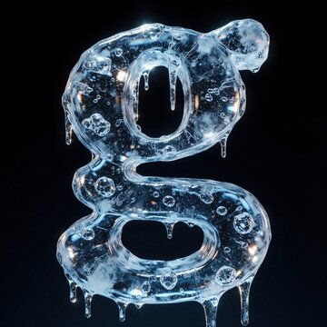 Ice letter G made of frozen water with ice drips, air bubbles. Transparent blue frost character on black background. Cold winter font element for typography design. Creative 3D alphabet style for