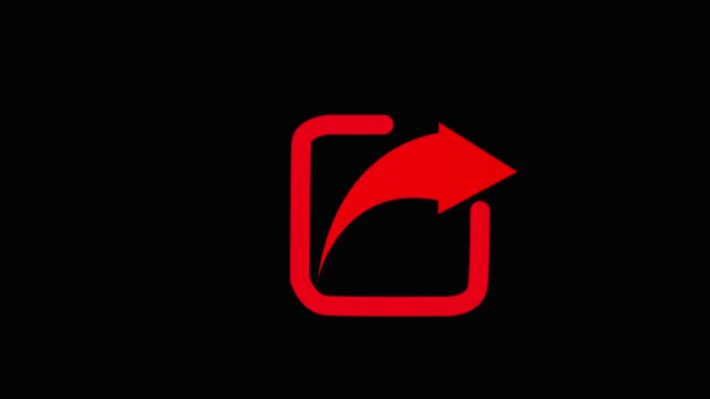 Red share icon button design on black background a minimalist symbol featuring an arrow pointing out of a box isolated