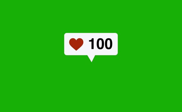 Social Media 100 Notification Like Counter Animation with Heart Icon on Green Screen