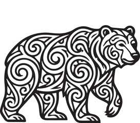 Fototapeta premium Ornamental Black and White Walking Bear Vector Illustration