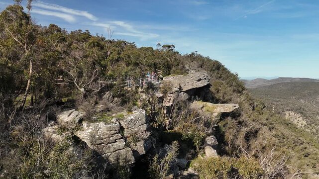 The Balconies, Grampians National Park, Halls Gap, Victoria, Australia &ndash; 4K aerial drone view of iconic sandstone cliffs, dramatic mountain ranges, forested valleys and rugged wilderness