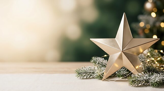 A shimmering golden star atop a beautifully decorated christmas tree evokes the magic and wonder of the holiday