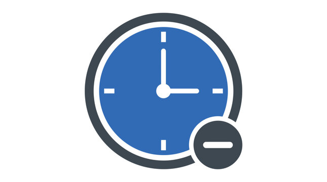 Modern blue clock vector graphic illustration featuring a subtraction sign symbol for time management