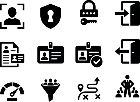 Security and access control icons representing data protection and user management systems
