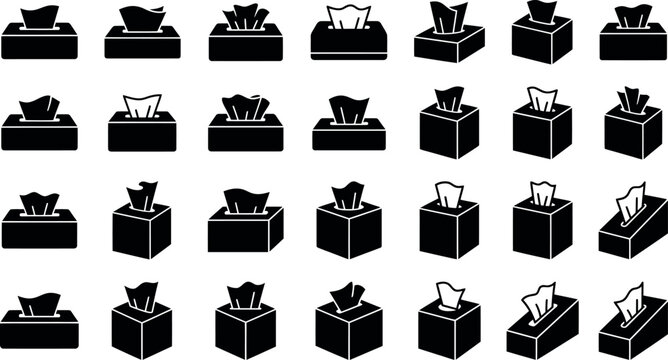 Collection of black and white line art icons depicting various types of gift boxes