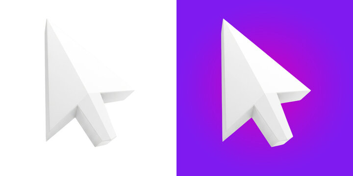 3D white computer mouse cursor pointer arrow icon for website interface design