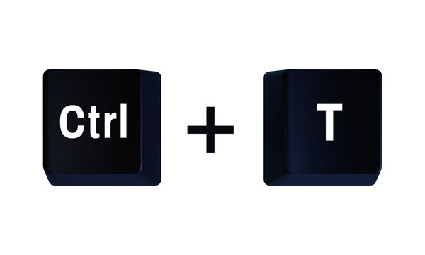 Ctrl and T keyboard shortcut keys isolated on transparent background representing new tab command for technology productivity illustration element