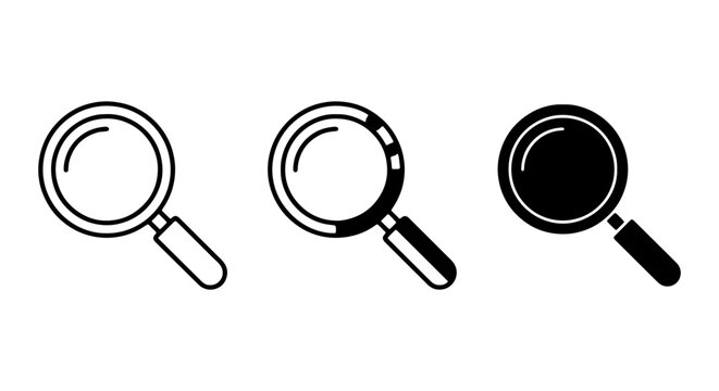 Magnifying glass icons for search and zoom functions are set in three distinct design styles.