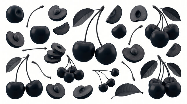 Black cherry silhouette collection isolated on white background for