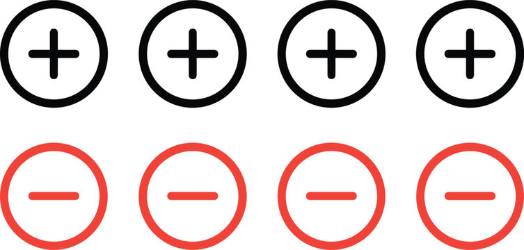 Plus and minus symbols in circles for add and subtract operations or zoom controls.