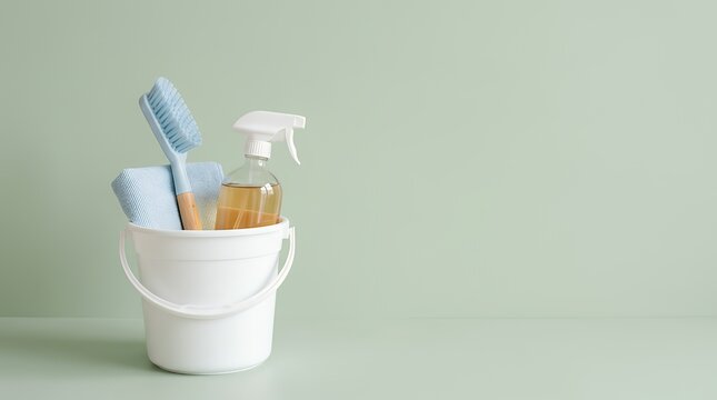 白いバケツに入った掃除用品