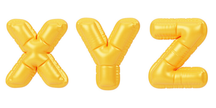 3D Golden Letter X, Y, Z Font Icon Isolated on White Background for Luxury Typography, Business, Money, Alphabet, Branding and Modern Graphic Design