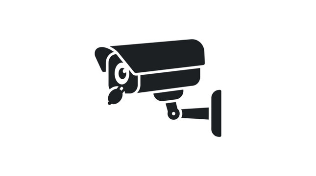 Black surveillance camera graphic illustration silhouette showing security system icon with lens details