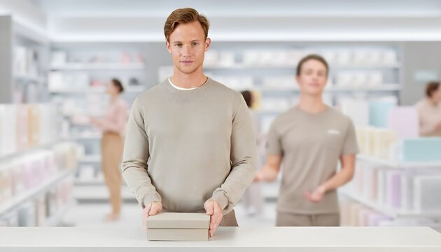 Hombre sosteniendo un libro en interior luminoso con estanter&iacute;as